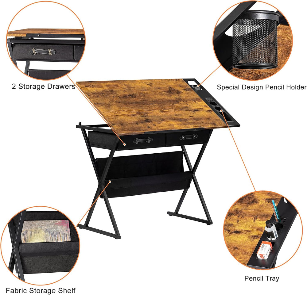 VECELO Drafting Table Art Desk Art Table Adjustable Drawing Table Tilted Tabl...