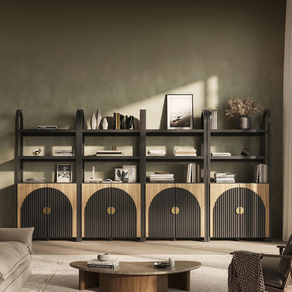 BELLEZE Book Shelf 72" Tall Arched Bookcase with Storage, 5 Tier Mid Cen...