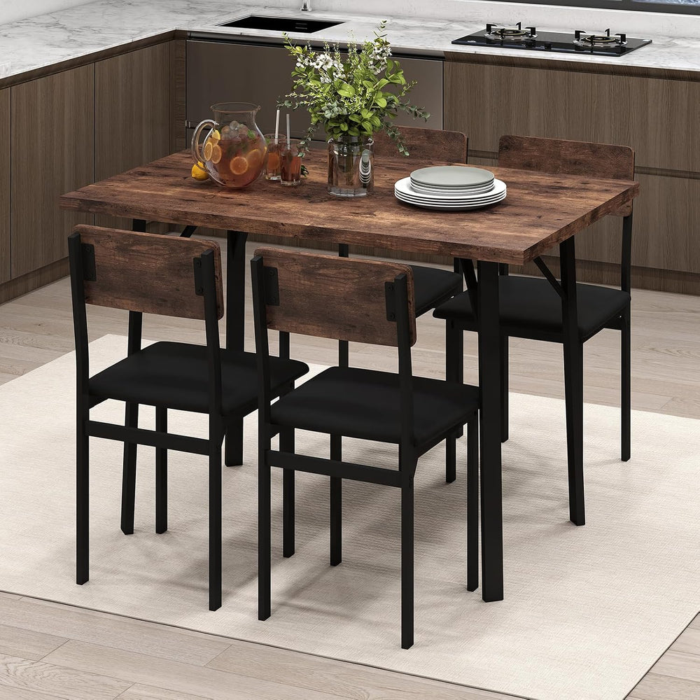 Giantex 5-Piece Dining Table Set for 4, Industrial Kitchen Table and 4 PU Lea...