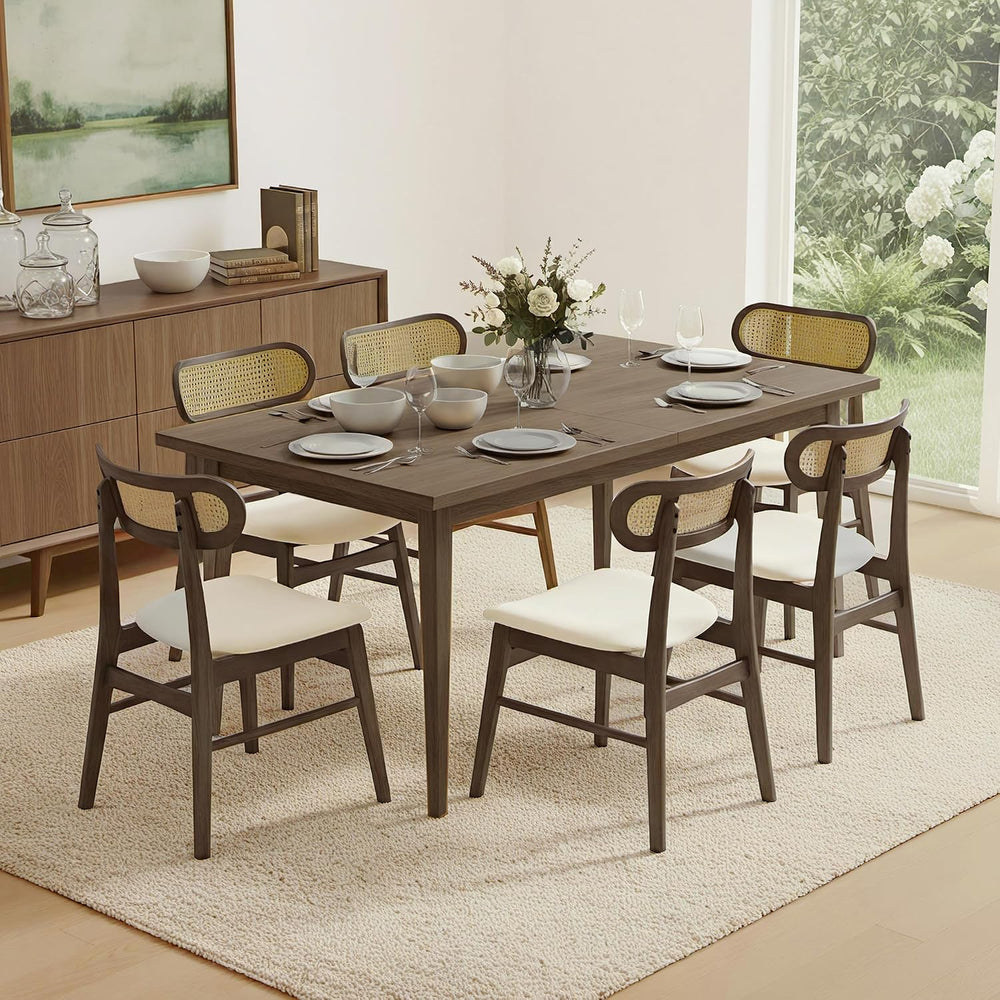 KISLOT Rattan Dining Chairs Set of 6, Upholstered Kitchen Chairs, Walnut