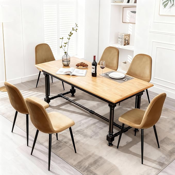 CangLong Modern Velvet Chairs with Metal Legs for Living, Bedroom, Restaurant, Dining Room, Set of 4, Earthy Yellow