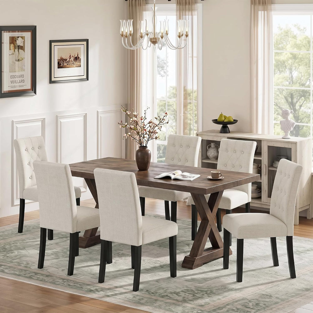 VECELO Upholstered Dining Chairs Set of 4, Button Tufted Parsons Chairs with ...