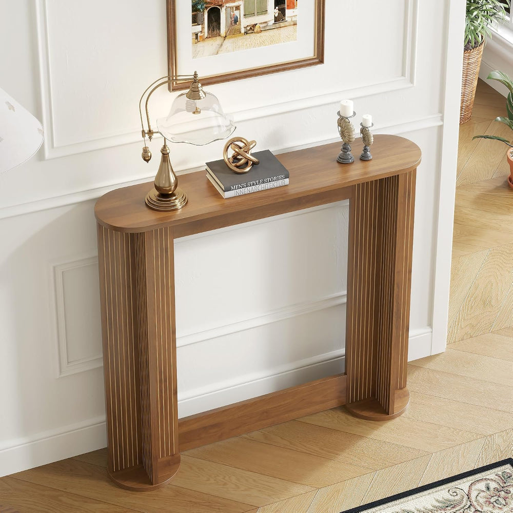 35 Inch Small Narrow Console Table Behind Couch, Mid-Century Modern Fluted Sk...
