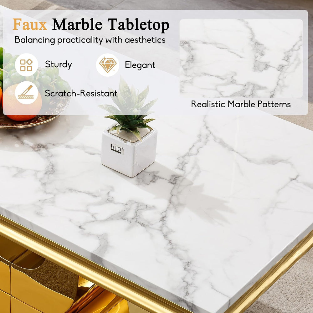 Luxury Marble Coffee Table Set of 2, Modern Coffee Table with Sofa Side Table...