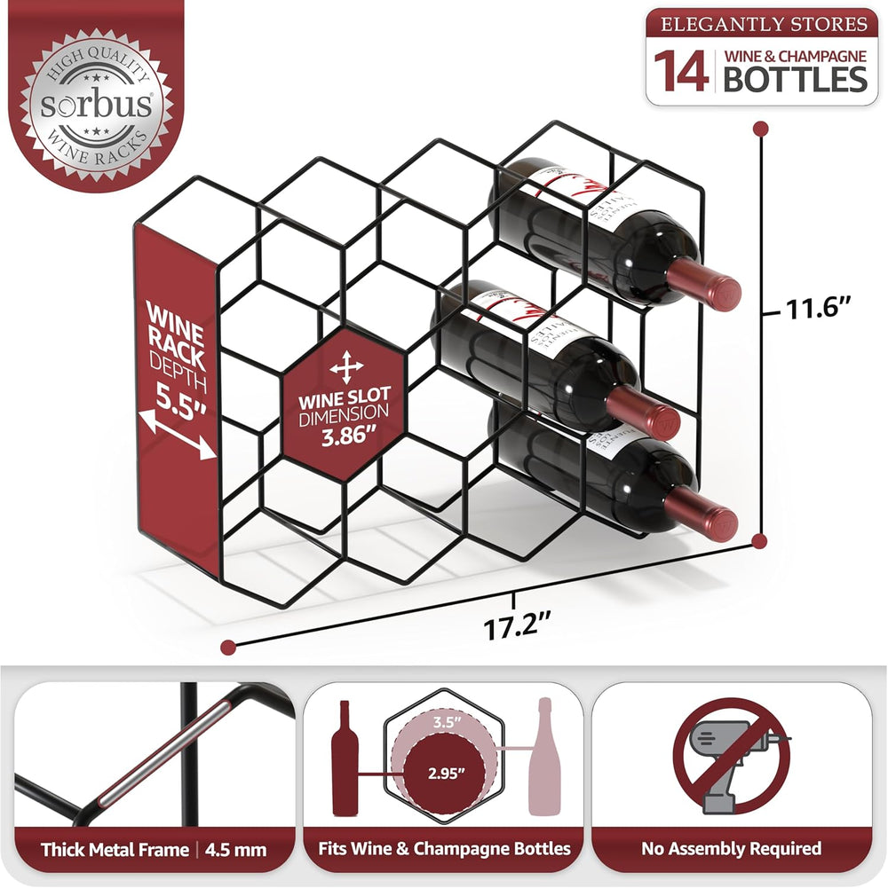 Sorbus Countertop Wine Racks, Stackable Bottle Storage (14 Bottle, Black) | H...