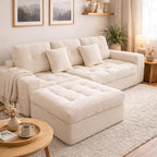 Eafurn 105" L-Shaped Boneless Modular Sectional Sofa with Movable Ottoman, Comfy Corduroy Floor Couch with Deep Seat and Tufted Seat, Flexible Module Combination for Living Room, No Assembly | Deep Seat, Wider Armrest, Free Combination, Tufted
