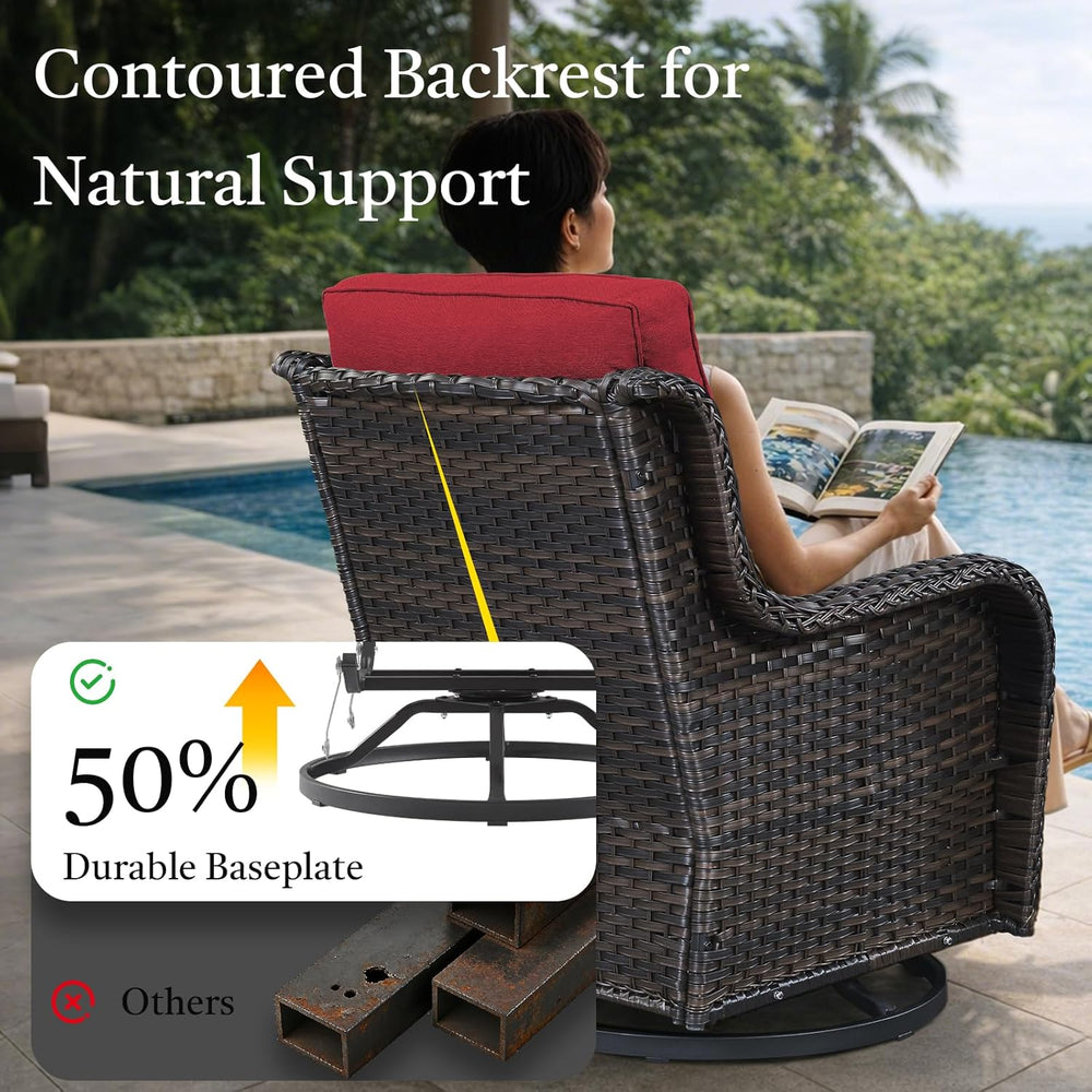 Outdoor Swivel Rocker Patio Chairs with Side Table 3 Pieces PE Wicker Patio F...