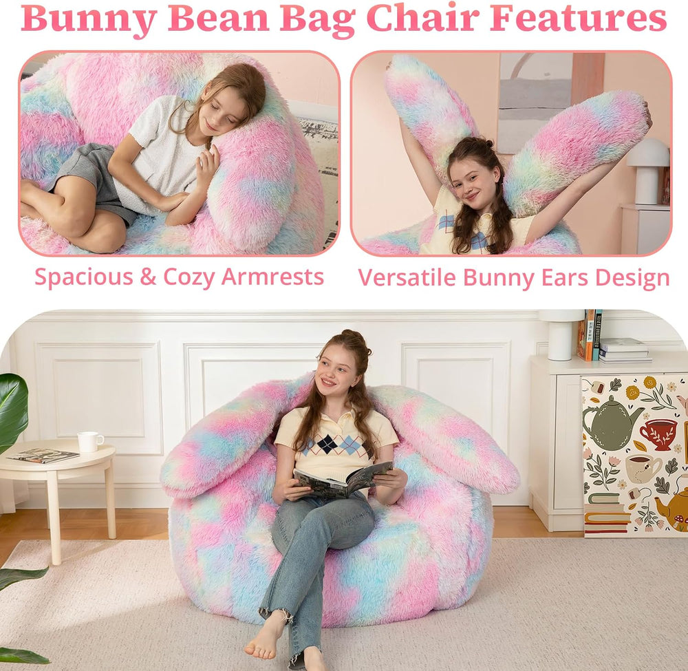 Achicsofar Giant Bean Bag Chair for Adults Teens, Faux Fur Bunny Beanbag | Ar...