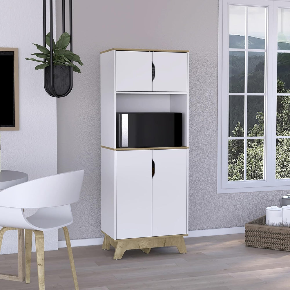 Microwave Pantry Cabinet with Drawer, Storage Sideboard Locker for Kitchen Li...