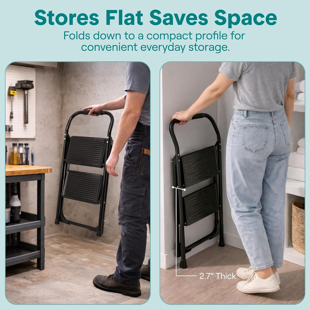 SereneLife 2 Step Ladder, Folding Step Stool for Adults, Heavy Duty, 570 Lb