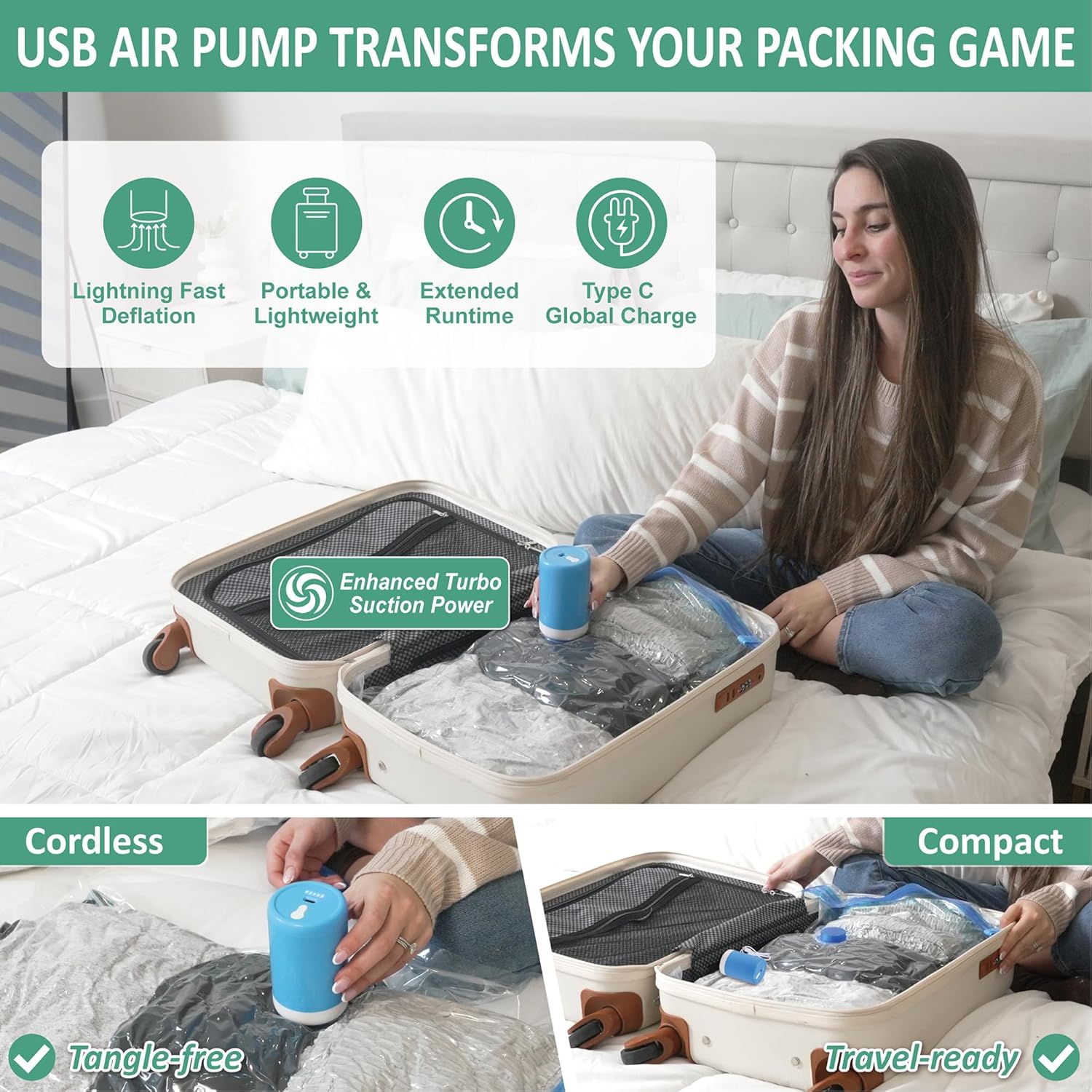 35 Pack Vacuum Storage Bags with Rechargeable Wireless Portable Electric Pump, Vacuum Seal Space Saver Bags for Clothing, Pillows, Blanket, Bedding, Comforters