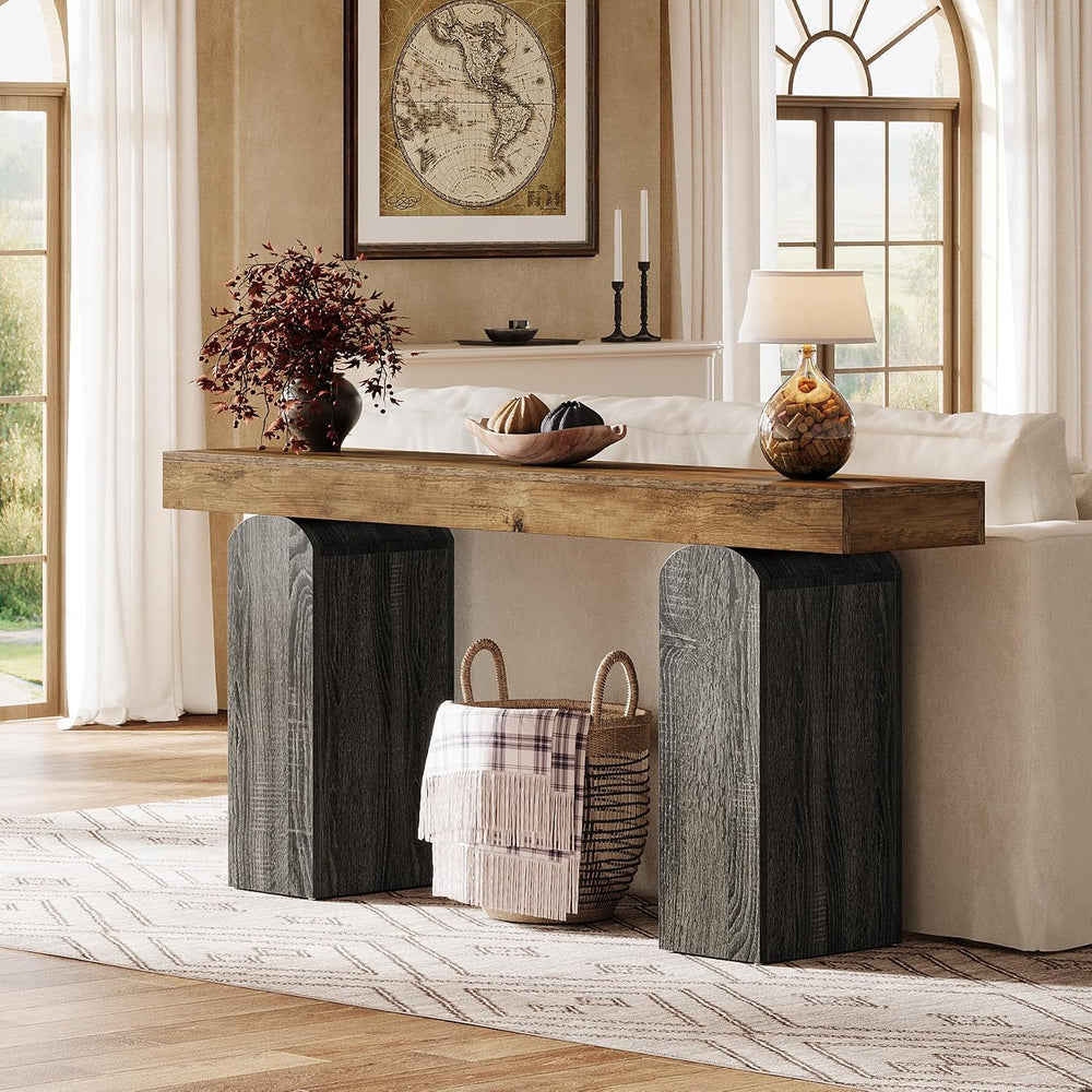 Tribesigns 63" Long Entryway Table, Farmhouse Console Table with 2 Arche...