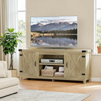 YESHOMY Modern Farmhouse TV Stand with Two Barn Doors and Storage Cabinets for Televisions up to 65+ Inch,Entertainment Center Console Table,Media Furniture for Living Room,Yellow Oak