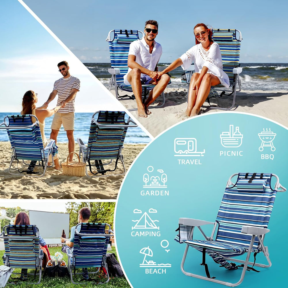 Yestomo Beach Chairs for Adults Heavy Duty, Compact Portable Lay Flat Folding...