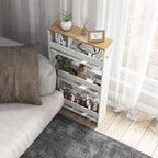 MAT EXPERT Slim Rolling Storage Cart, 4-Tier Freestanding Slim Storage Cart with Wheels 360 Degree & Metal Handle, Wooden Utility Cart for Narrow Kitchen, Laundry Room, Bathroom (White + Natural)