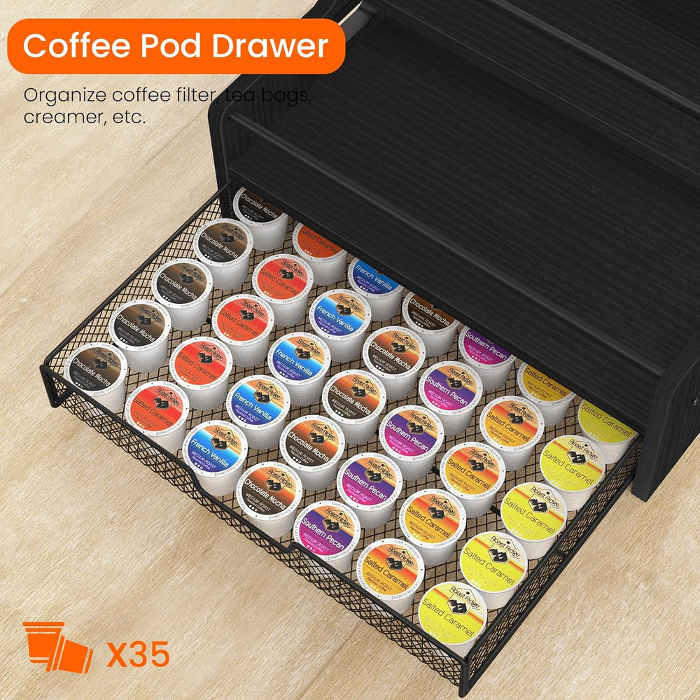 Homode 3-Tier Coffee Bar Organizer, 8 Bottle Syrup Stand, Black | 35 Coffee P...