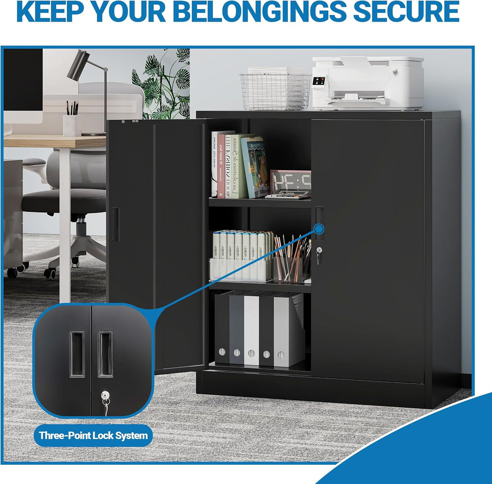 Metal Storage Cabinet, 36" Locking Cabinet with Adjustable Shelves for G...