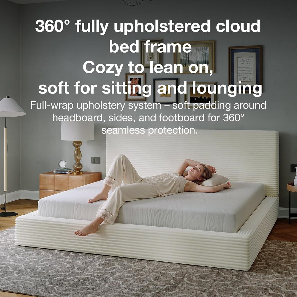 Novilla Full Size Bed Frame, Plush CloudSoft Bed, Corduroy Upholstered Platfo...