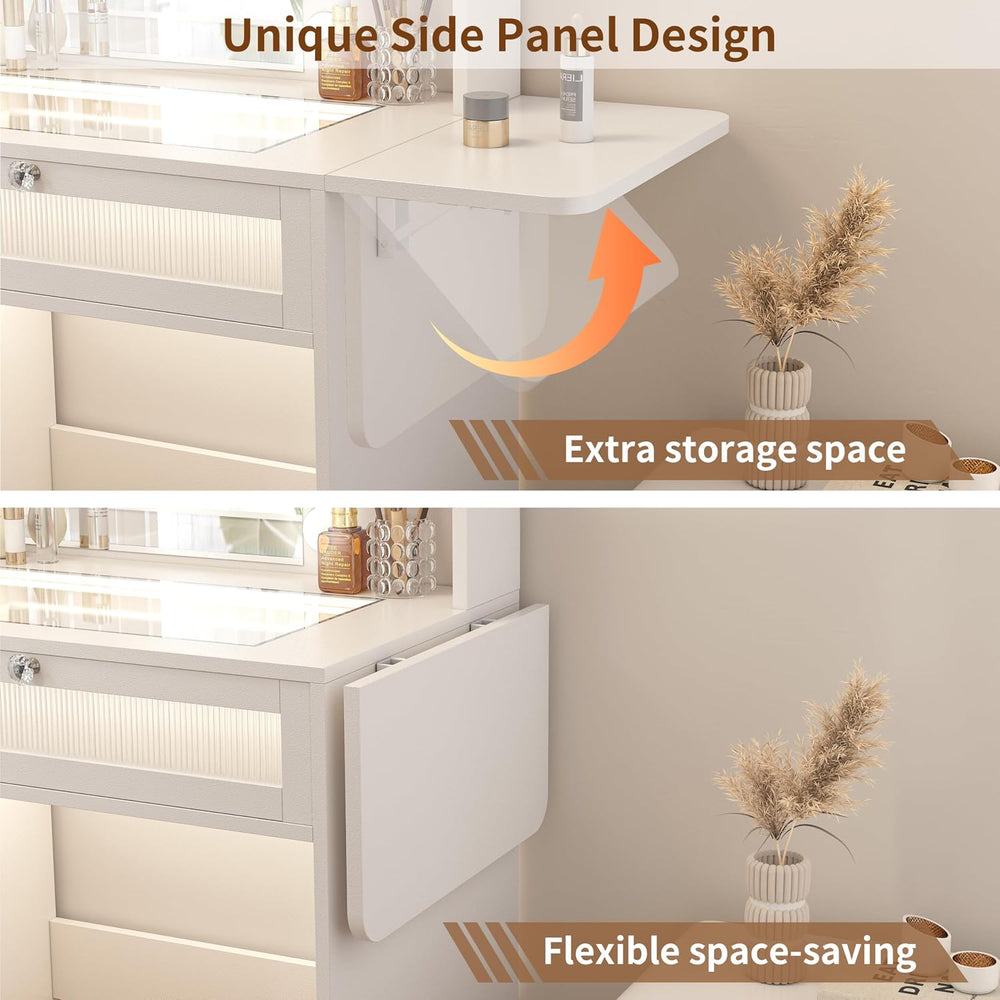 Vipbear White Vanity Desk Small Makeup Vanity Table with Mirror&Lights | ...