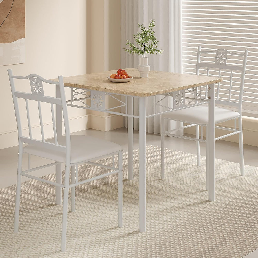 VECELO 3 Piece Small Dining Table Set for 2 with Upholstered Chairs, Wood Tab...