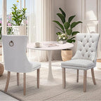 3-Pieces 31.5" Round Dining Table Set for 2, White Dining Table & Linen Upholstered Dining Chairs Set of 2 for Kitchen Dining Room Apartment Small Space(Beige Linen Chairs)
