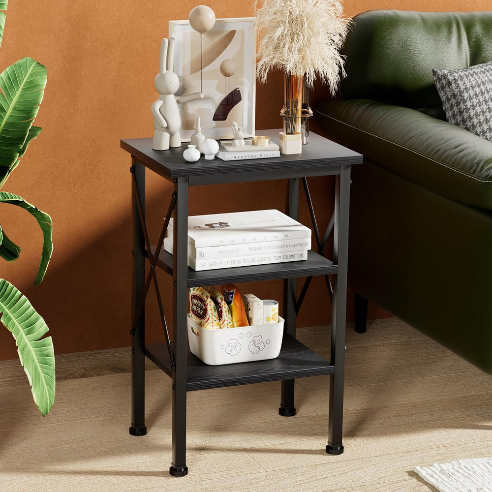 VECELO End Side Table Night Stand,X-Design with Storage Shelf for Bedroom,Liv...