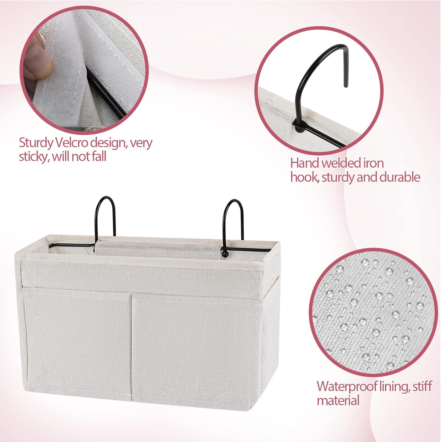 Bedside Caddy Hanging Storage with Water Bottle Holder for Bunk Bed Hospital Bed Dorm Rooms (White)