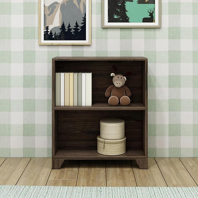 Max & Lily Modern Farmhouse 2-Shelf Bookcase, Solid Wood Bookshelves for Kids Bedroom, Barnwood Brown