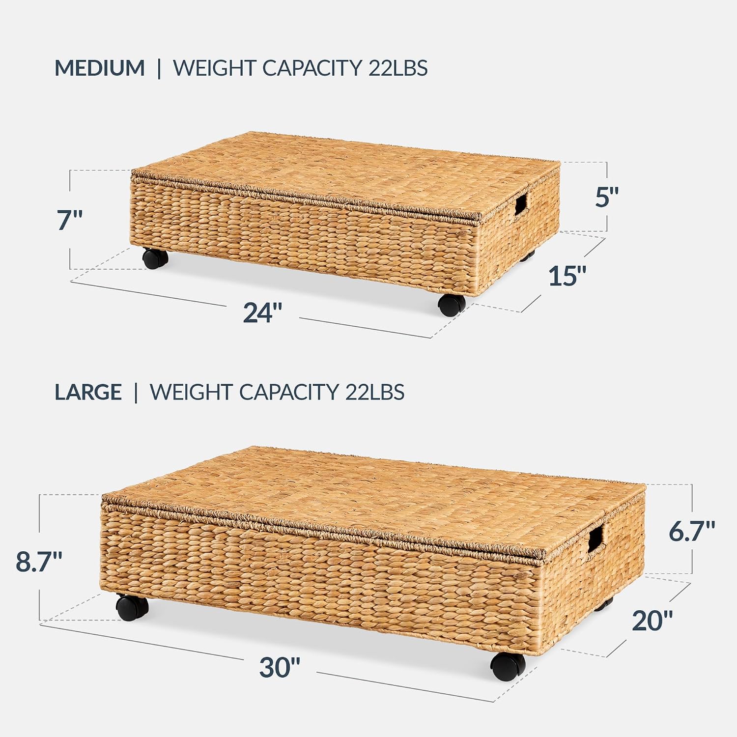 Best Choice Products Under Bed Storage Containers W/Lid, Wheels and Handles, 2-Pack Large Handwoven Water Hyacinth Closet Organizer, Shoe Storage Bins, Multi-Purpose Nesting Baskets - Natural