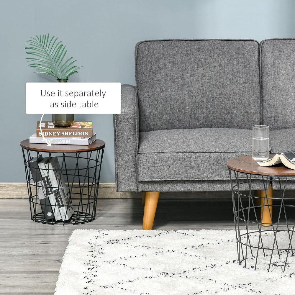HOMCOM End Tables Set of 2, Nesting Tables with Storage Black/Brown | Round A...