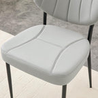 Modern Dining Chairs Set of 4, Grey Leather Dining Chairs for Dining Room and Kitchen, Dinning Chair with Oval Curved Backrest, Precision Stitching, Top Handle, 3.54" Thick Cushion Seat, Metal Legs