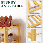 Smiry Shoe Rack, 4 Tier Small Bamboo Shoe Organizer, Stackable Free Standing Wooden Shoe Storage Shelf for Closet, Entryway, Front Door Entrance, Natural
