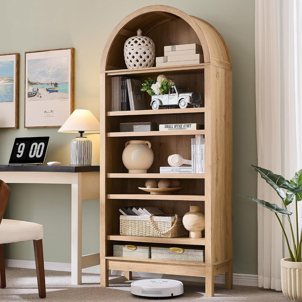 IFGET 71" Tall Arched Bookshelf, 7 Tiers Arch Bookcase (Natural)