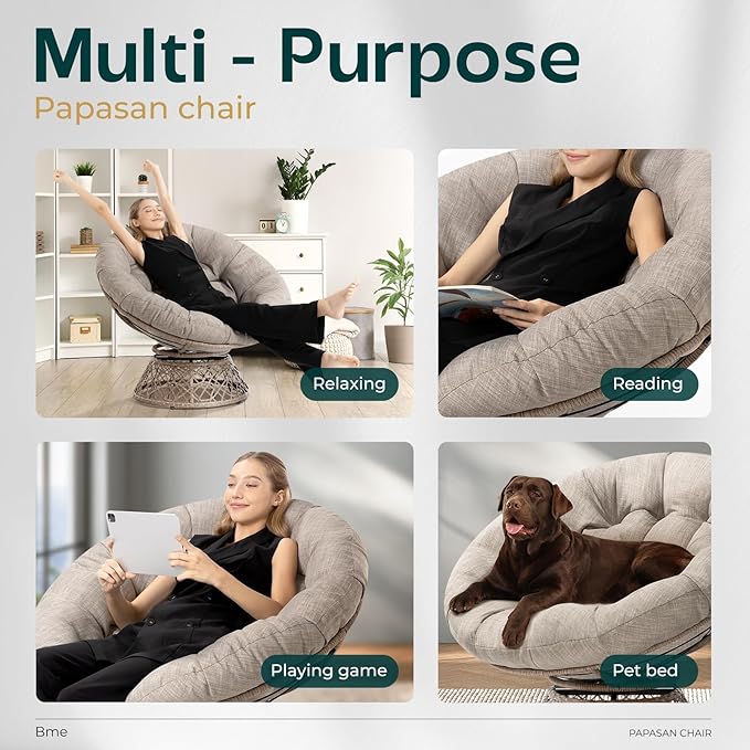 Bme 40" Ergonomic Wicker Papasan Chair