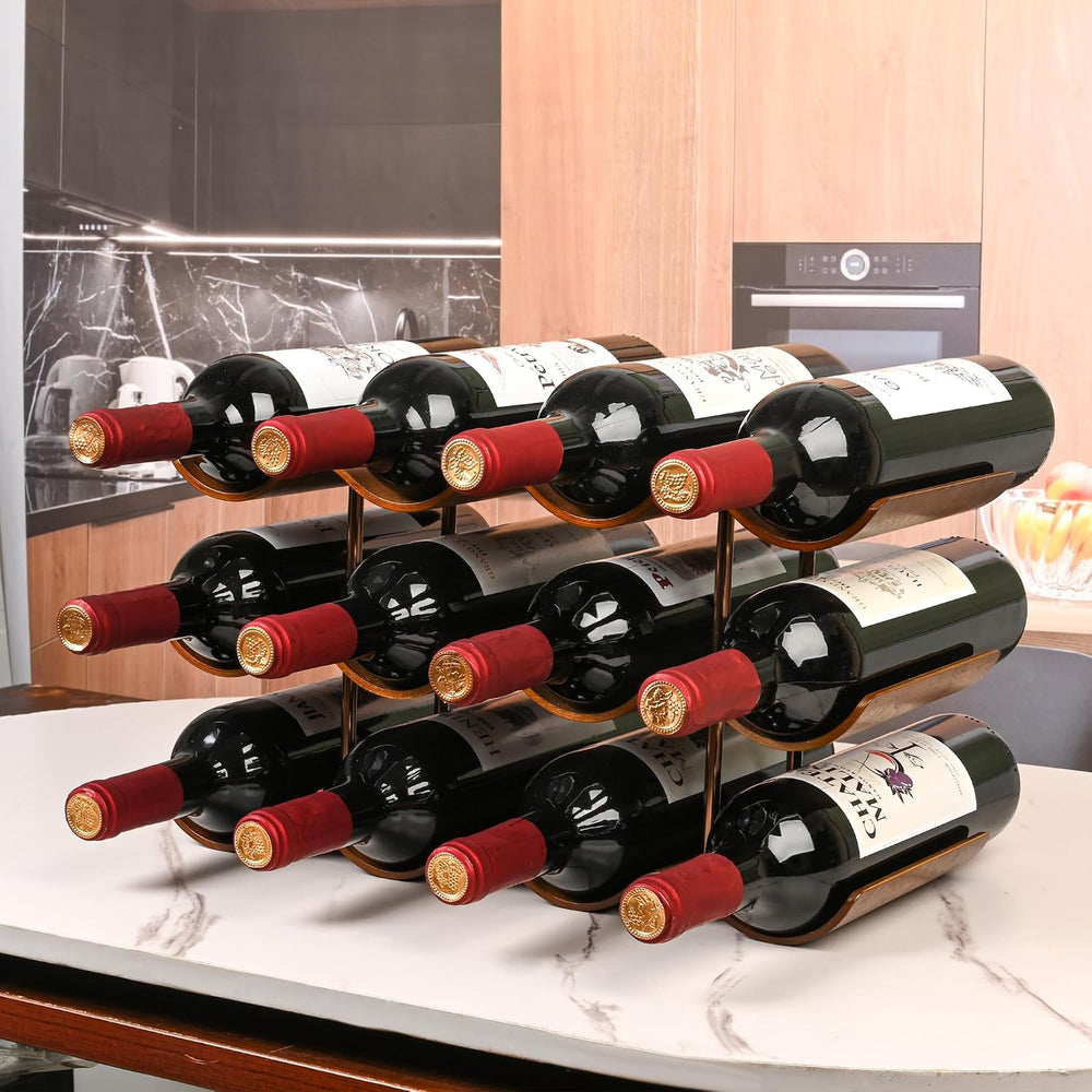 Countertop Wine Rack - 12 Bottle Freestanding Wine Bottle Holder Stand - 3 Ti...