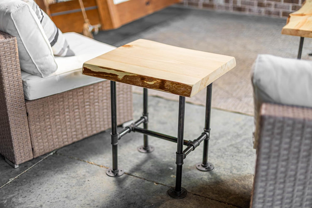 Live Edge Industrial Pipe End and Coffee Table Set of 3 – Hancrafted Rustic L...