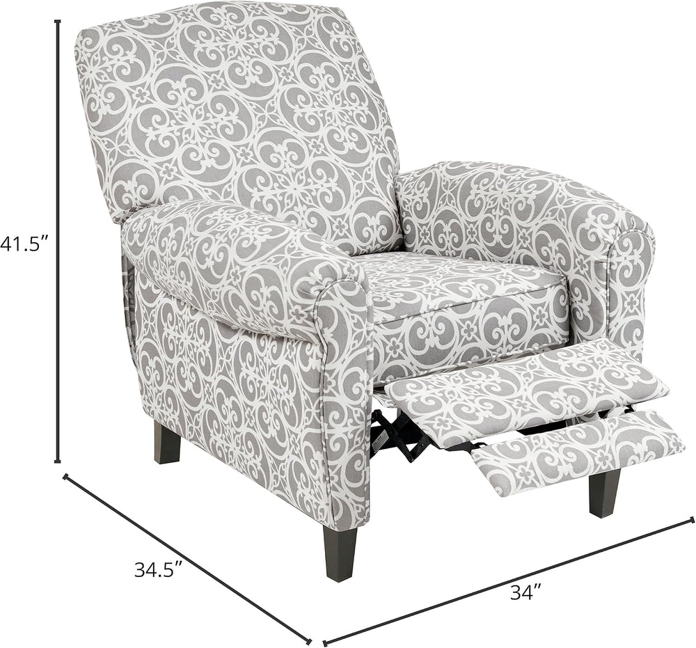 Madison Park Kirby Recliner Chair - Solid Wood, Plywood, Rolled Back Button T...