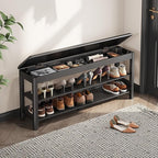 Shoe Rack Bench Seat Rubberwood 2-Tier Wooden Storage Bench 550lbs Compact Mid-Century Modern Design for Entryway, Hallway, Closet, Front Door Entrance, Foyer