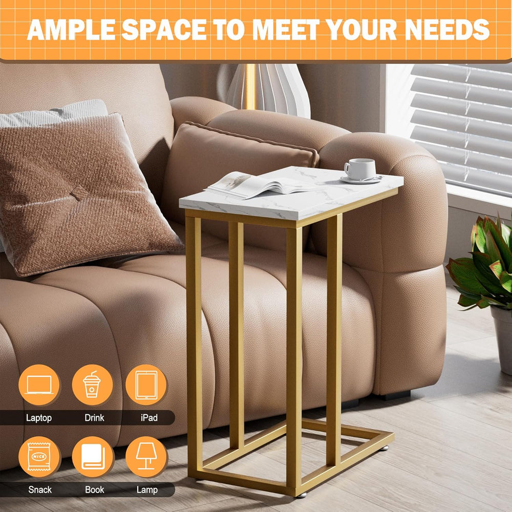 VECELO Universal C-Shaped Side Table, Multi-Functional Snack & TV Tray fo...