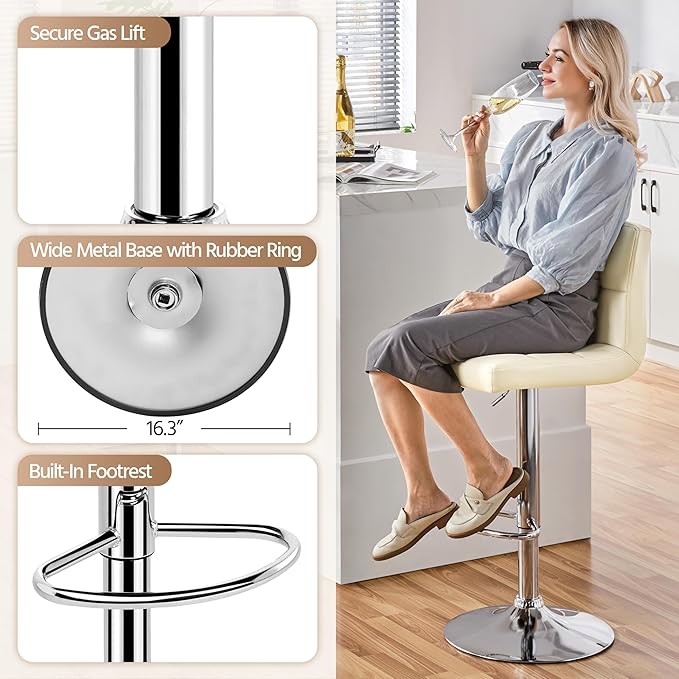 Yaheetech Bar Stools Set of 2, Adjustable PU Leather Swivel Barstools, Modern...