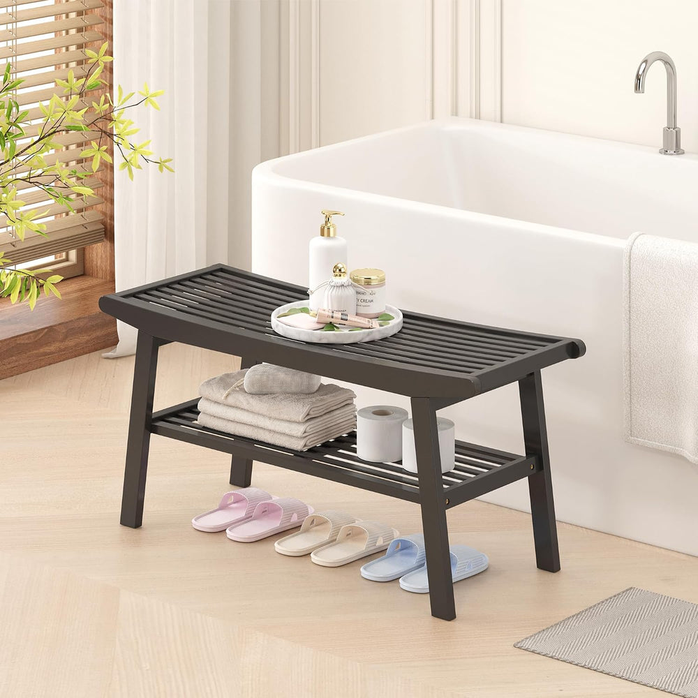 Bamboo Dining Bench Indoor Long Bench Sturdy & Comfortable Indoor Storage...