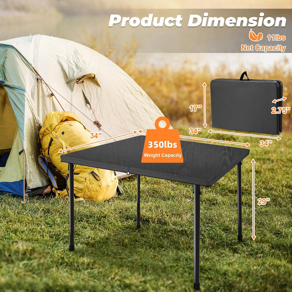 34" Folding Table, Portable Square Camping Card Table with Collapsible L...