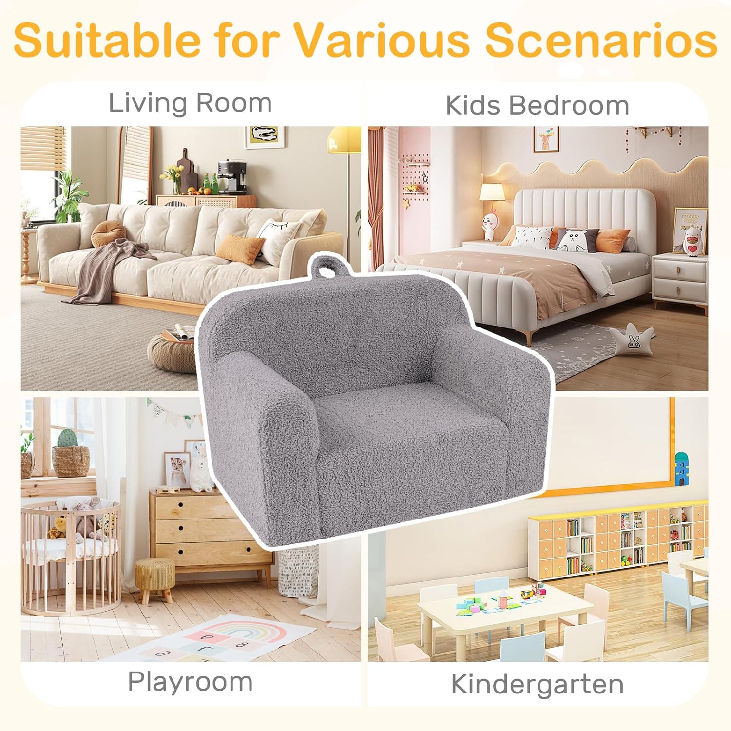 Costzon Kids Couch, Comfy Toddler Sofa Chair with Soft Fleece Fabric Cover, Kids Furniture for Playroom, Children Reading Armchair for Boys & Girls Aged 3+ Birthday (Medial,Grey)