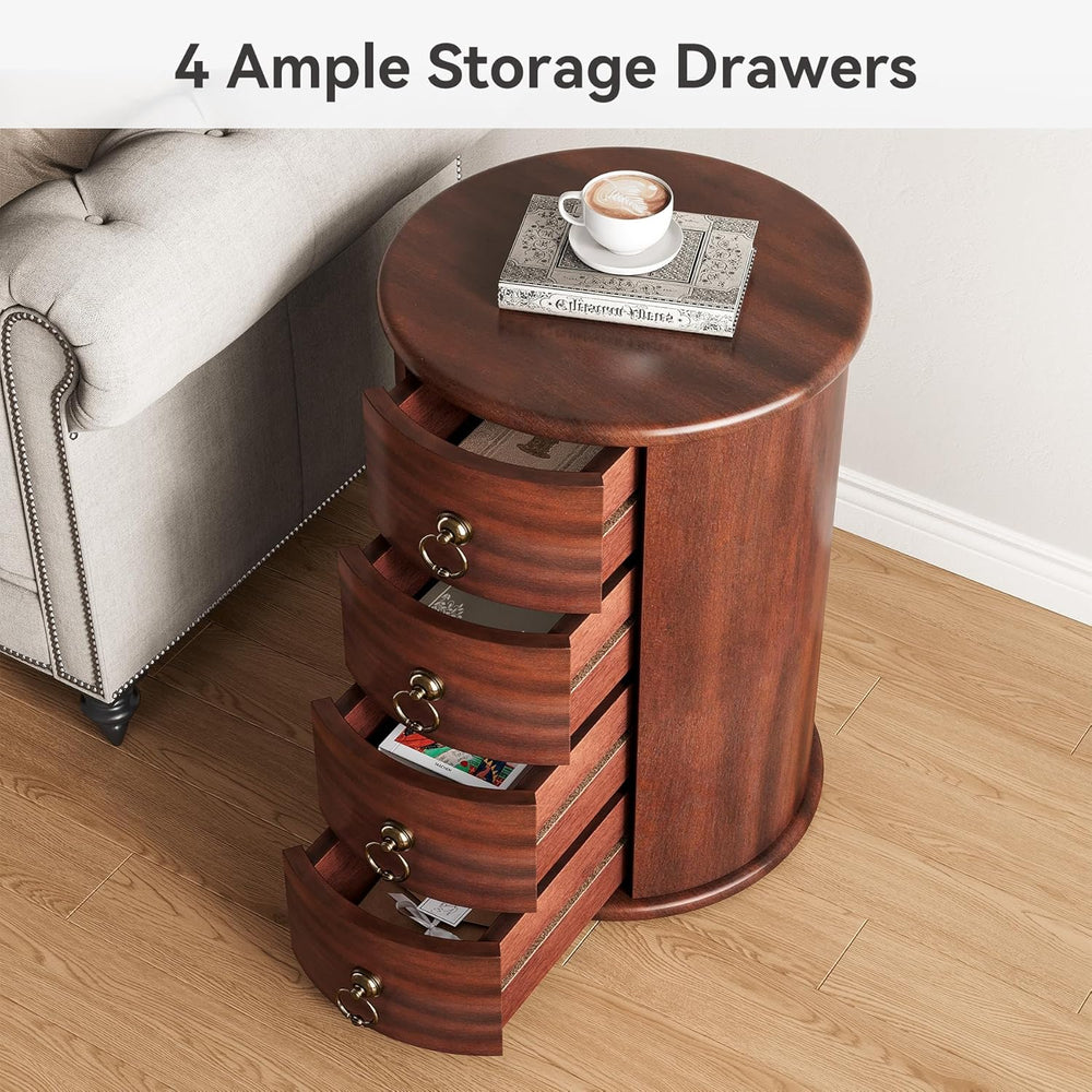LITTLE TREE Night Stand Set of 2, Small Solid Wood Side Table with 4 Drawers,...