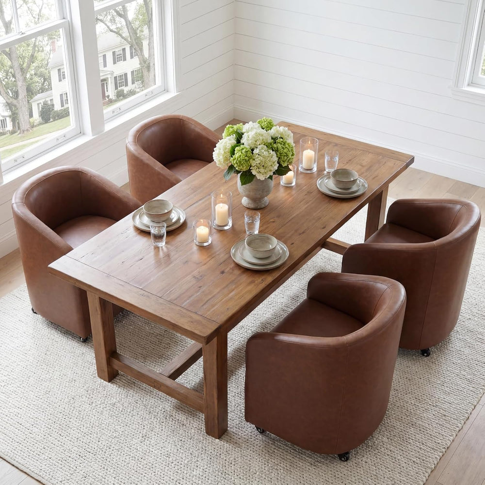 BESTANO Set of 2 Modern Upholstered Dining Chairs with Swivel Casters, Faux L...