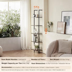 5-Tier Wall Mount Ladder Bookshelf 15.6x11.8in, Black Open Storage Rack with Metal Frame, Multipurpose Sundries Holder for Kitchen Bedroom Bathroom Living Room