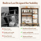 GRUSIGN Kitchen Bakers Rack with Storage, 6-Tier Coffee Bar Station with Power Outlet, Microwave Stand with 12 S-Shaped Hooks, Open Kitchen Storage Shelves for Spices, Pots and Pans, Rustic Brown