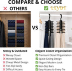 Tie Hanger for Men – 2 Pack Space-Saving Tie Organizer for Closet – Durable Plastic Scarf & Belt Hanger – 20-Tie Capacity Rack, Black – Closet Organizer for Ties, Scarves & Accessories