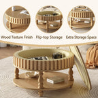 TesNus 31.5'' Round Coffee Table with Storage, Modern Wood Coffee Table for Living Room, Small Center Table with Hidden Compartment & Open Shelf, Farmhouse Boho Mid Century Coffee Tables, Natural Wood