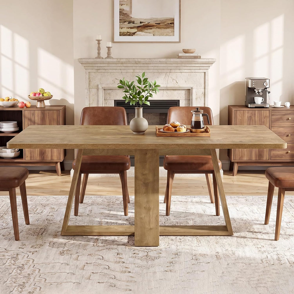 Tribesigns 63-Inch Dining Table, Farmhouse Kitchen Table with Wooden Pedestal...